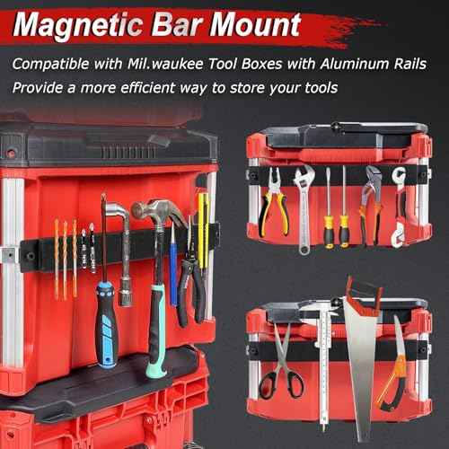 Powerful Magnetic Bar Mount for Packout Toolbox, Capacity Up to 50LBS, Compatible with Mil. waukee Packout Toolbox Side Aluminum Rails, Making Tools within Easy Reach