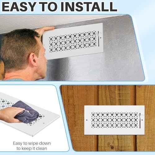 6 Pcs Metal 10 x 4 Inch (Interior Size) White Vent Cover Ceiling Register Decorative 3 Way Air Sidewall Ceiling Wall Vent Covers, Duct Air Cover, Grille Register for Home, Office