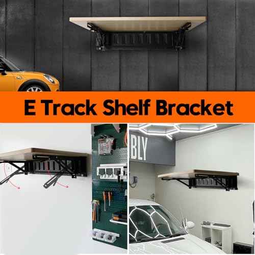 12 Inch Double Fittings E Track Shelf Bracket - Durable Hinged Collapsible Table Brackets - 4 Pack Black Powder Coating E-Track Accessories for etrack Workbench Shelves