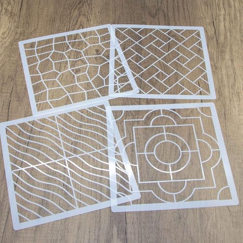 Brick Stencil Set for Crafts (15 Pack, 8x8 Inch), Street Cobblestone & Garden Sidewalk Patterns, Reusable Texture Stencils for Wood, Fabric, Furniture, Terracotta Mosaic & Geometric Floral Tile Design
