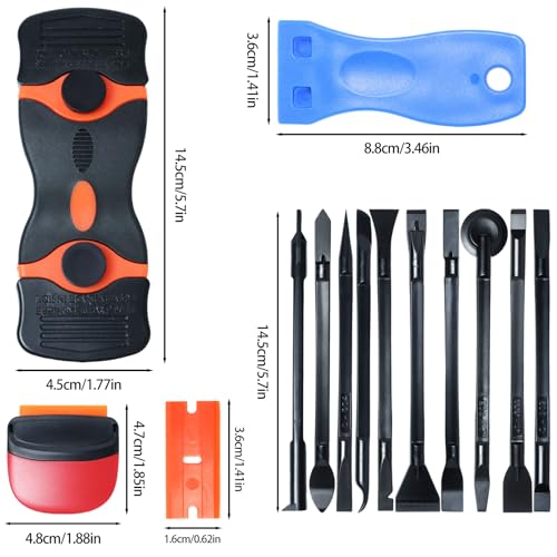 14 Pcs Plastic Blade Scraper Tool - Sticker Plastic Razor Blade Scraper Pick Non Scratch Tool Putty Knife for Removal Floor Stove Scraping Labels and Decals Sticker on Car Window Glass