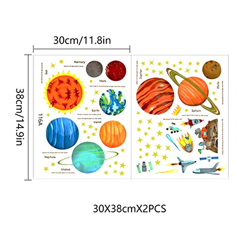 Planets in The Space Kids Wall Decals Space Wall Stickers Boy Bedroom Wall Stickers Peel and Stick Removable Wall Stickers for Kids Nursery Bedroom Living Room