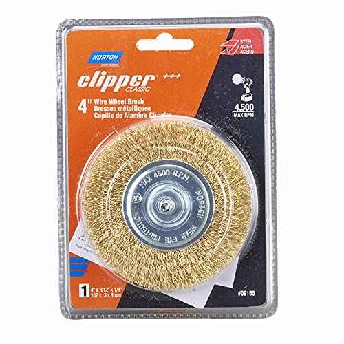 Norton Wire Brush, Clipper 4" Wire Wheel for Drill and Pencil Grinder, Carbon Steel Metal Brush for Cleaning, Crimped Wire Metal Brush, Pack of 1