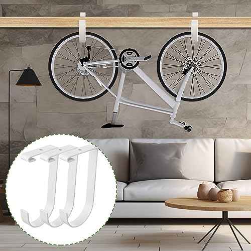 Soaoo 8 Pieces Storage Flat Hook Bicycle Flat Thickened Hooks Add on Hanging Bike Hooks for Overhead Garage Rack Wall Shelving Ceiling Accessory (White)