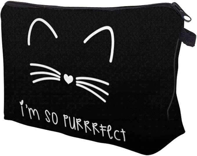 Deanfun Makeup Case Small, Cosmetic Zipper Bag Waterproof for Purse Mini, Women Cute Traveling Accessories Pouch for Ladies Thanksgiving Christmas Gifts(I'm so Perfect Cat D2-51294)