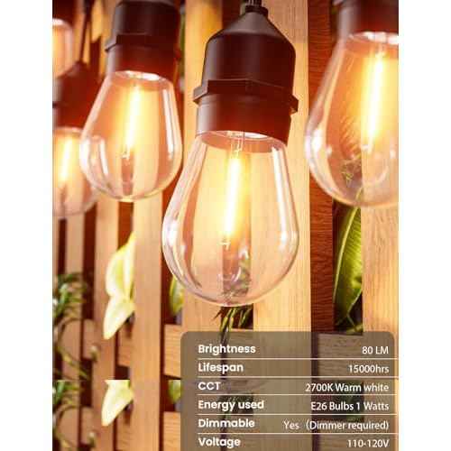 Svater Outdoor Led String Lights 75 FT, Patio Lights for Outside with 26pcs S14 Shatterproof Bulbs, IP65 Waterproof Commercial Grade Market Light, 1 Watt E26 Dimmable 2700K Warm White