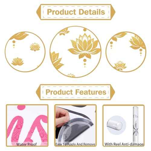PLIGREAT 2 Sheets Lotus Flower Wall Decals DIY Gold Dot Removable Vinyl Stickers for Yoga Center Bedroom Living Room Zen Room Meditation Home Background Wall Art Decor Yoga Lovers Gift