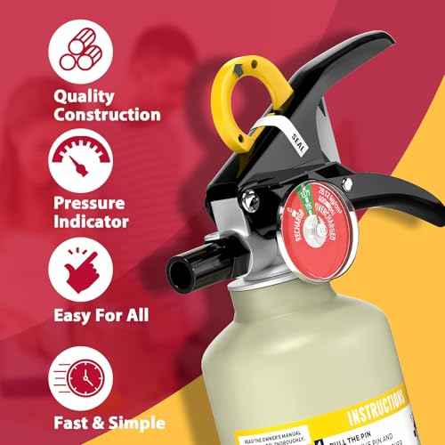 Ougist ABC Dry Powder Fire Extinguisher, 2.5lb ? 1-A:10-B£ºC Rated for Home, Office & Vehicle, Quick Release, Easy-Grip Handle, Ideal for Electrical & Grease Fires, Car Extinguisher, Model FF1KG
