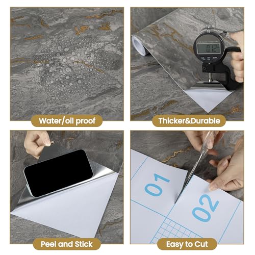 Marble Contact Paper Peel and Stick for Kitchen Countertop, Gray and Gold Wallpaper Removable Self Adhesive Vinyl Waterproof Roll 15.7¡±¡¿118" for Cabinets Countertops Wall Covering Easy to Clean