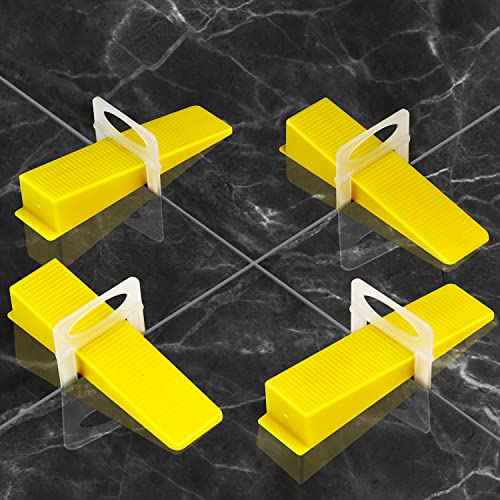 Tile Leveling System Wedges, 1000pcs Reusable Tile Leveler Wedges for 1/8",1/12",1/16", 1/32" Spacer and Tile Leveling System Clips, Tile Leveler Tools for Wall/Floor Tile & Stone Installation(Yellow)