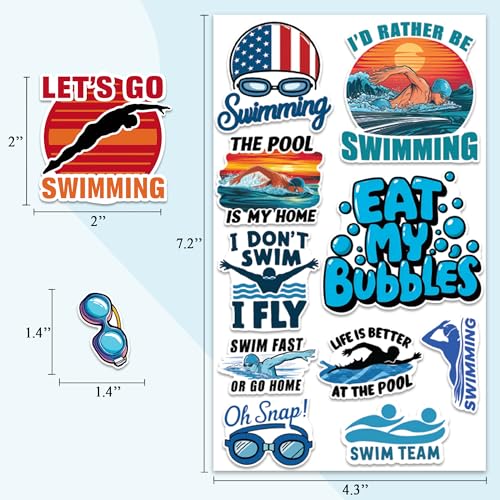 Swimming Stickers 50 Pieces Vinyl Waterproof Decal for Laptop Water Bottle Phone Car Window Bike Motorcycle Stakeboard Scrapbook Swimmer Sticker Gifts for Kid Teen Adult