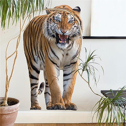 Ferocious Tiger Wall Stickers, sacinora Realistic Wild Animal Wall Decals Removable Vinyl Peel and Stick for Living Room Bedroom Children's Room Sofa TV Background Art Decorations