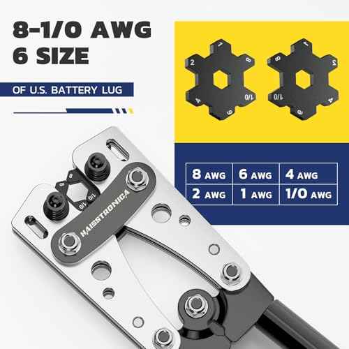 haisstronica Heavy Duty Battery Cable Crimping Tool Kit-Ratchet Hex Extended Handle Crimper for 8,6,4,2,1,1/0 AWG Copper Lugs with Blow Molded Box,Cable Cutter, 48PCS Copper Lugs&Heat Shrink Tubing