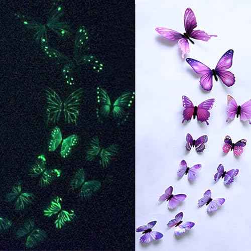 48 Pcs Glow in The Dark 3D Butterfly Wall Decor Halloween Decoration DIY Butterfly Wall Decals for Party Supplies Living Room Decorations