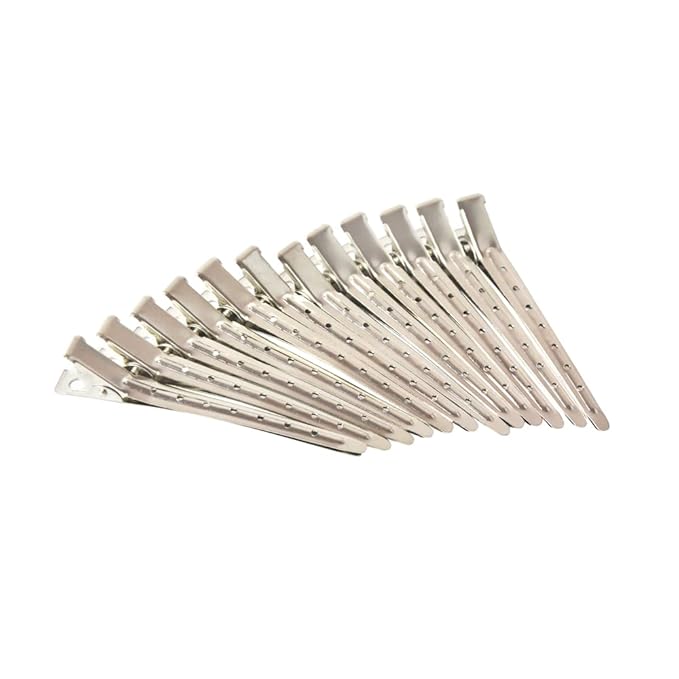 12 Pcs 3.54 Inches Duck Bill Clips Round-Head Clip Silver hair Clip with 7 Holes Metal Hair Clips for Hair Styling