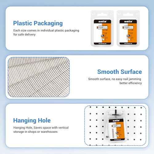 meite 23 Gauge Pin Nails, 1-3/8 Inch 304 Stainless Steel Pin Nails - Micro 23GA Headless Nails for Nail Gun for Trim, Craft, and Woodworking (1,500 Counts)