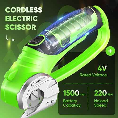 Cordless Electric Scissors, 4V Rechargeable Cardboard Cutter, Cordless Box Cutter, Powerful Cardboard Scissors with Blade, LED Light, Safety Lock for Cutting Fabric Leather