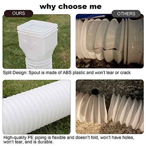 4 Pack Rain Gutter Downspout Extensions Flexible, Drain Downspout Extender,Down Spout Drain Extender, Gutter Connector Rainwater Drainage,Extendable from 21 to 68 Inches(White)