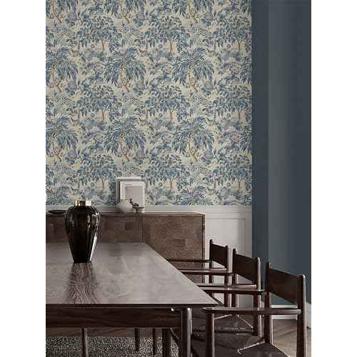 Surface Style - Peel and Stick Wallpaper, Botancial Wallpaper for Bedroom, Powder Room, Kitchen, Self Adhesive, Vinyl, 30.75 Sq Ft Coverage (Forest & The Trees Collection, Delft)