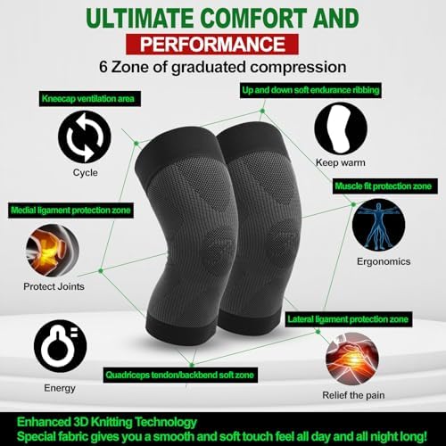 KEKING Orthopedic Brace for Tendinitis, Arthritis, ACL, MCL, Injury Recovery, Meniscus Tear, Knee Pain, Aching Knees, Patellar Tendonitis and Arthritis, Knee Compression Sleeves 2 Pack, Black XXL