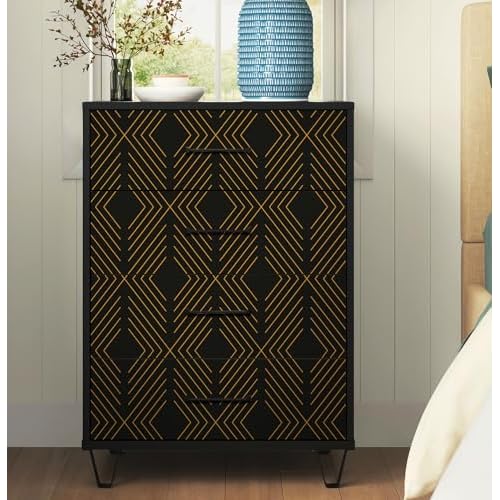 Black and Gold Peel and Stick Geometric Wallpaper - Modern Contact Paper for Cabinets and Drawers - Removable Self Adhesive Vinyl 17.1'78.7'