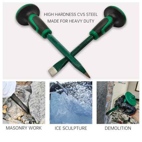 Heavy Duty Masonry Chisel Set,12 Inch Point and Flat Chisel, 9 Inch Brick Chisel With Hand Protector,for Demolition,Mason,Carving,Concrete (3 PCS Set)