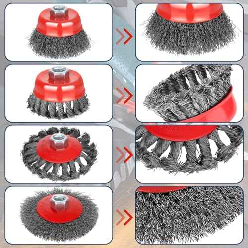 10pcs Wire Wheel for 4 1/2 Angle Grinder Wire Wheel Brush Cup Set with Threaded Arbor, Angle Grinder Wire Wheel for Rust, Corrosion, Paint Removal