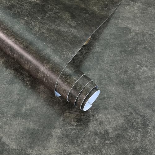 16"¡¿118" Thick Dark Tan Grey Concrete Wallpaper Peel and Stick Glossy Charcoal Gray Concrete Contact Paper Vinyl Adhesive Waterproof Brown Taupe Cement Stickers for Countertops Kitchen Walls