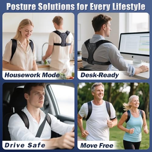 Posture Corrector for Women & Men, Adjustable Upper Back Brace with Anti-Chafing Pads for Neck/Shoulder/Back Pain Relief, Breathable Invisible Posture Brace for Office, Driving, Fitness. (Black, Large)