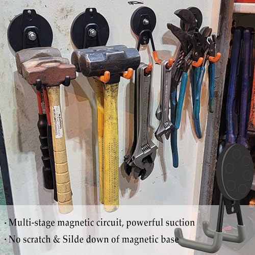 ULIBERMAGNET Heavy Duty Magnetic Hooks,Strong Large Magnet Hooks for Power Drill,Garden Tools, Hose,Pegboard,Garage,Workshop,4 Pack Magnetic Storage Hooks for Indoor Outdoor Hanging(Gray)