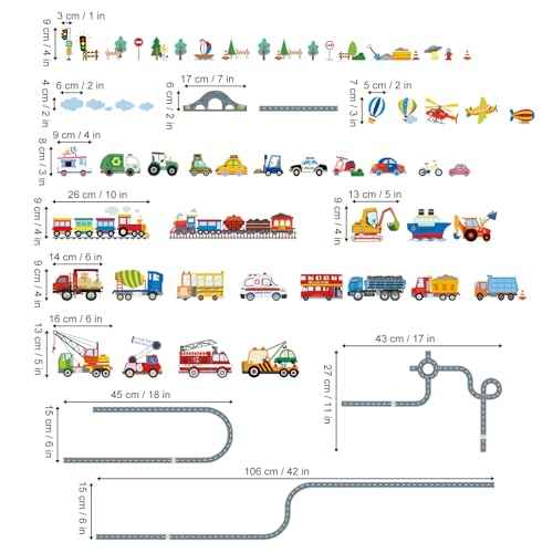 wondever Car Road Wall Stickers Transports Vehicles Truck Construction Peel and Stick Wall Art Decals for Boys Room Kids Bedroom Playroom
