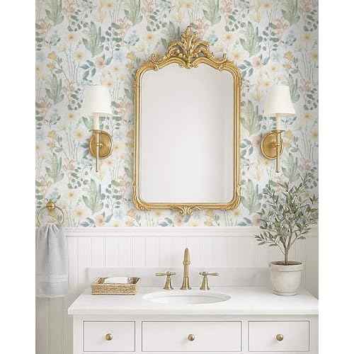 Heroad Floral Wallpaper Peel and Stick Boho Contact Paper Wildflower Botanical Wallpaper Removable Self-Adhesive Floral Contact Paper for Bedroom Bathroom Decoration Thicken Vinyl 17.3'' x 78.7''