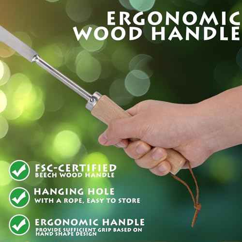 Crack Weeder, 12" Stainless Steel Crevice Weeding Tool with Wood Handle, L-Shaped Side-Walk Weed Puller Spatula, for Garden Lawn Yard Patio Terrace Paving Moss, Small Gardening Tool