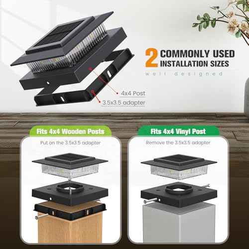 Post Cap Lights 16pack, 4x4 Deck Fence Post Solar Lights Outdoor with Warm White Lighting,Black Waterproof Solar Post Lights for Vinyl/Wood Posts to Decorate Fence, Deck,Garden, Patio