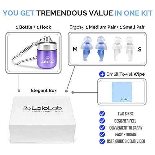 Ear Plugs for Sleeping by LaloLab | 2 Sizes Comfortable Reusable Noise Cancelling Earplugs for Sleep, Snoring, Travel & Work | Up to 28 dB NRR | Case & Gift Box | 2 Pairs, Medium & Small
