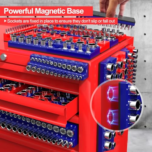 Luney 6PCS Magnetic Socket Organizer Set, Socket Holder Set for 1/2", 1/4" & 3/8" SAE & Metric Trays, Tool Box Organizer Holds 143pcs Sockets(Socket not Included)