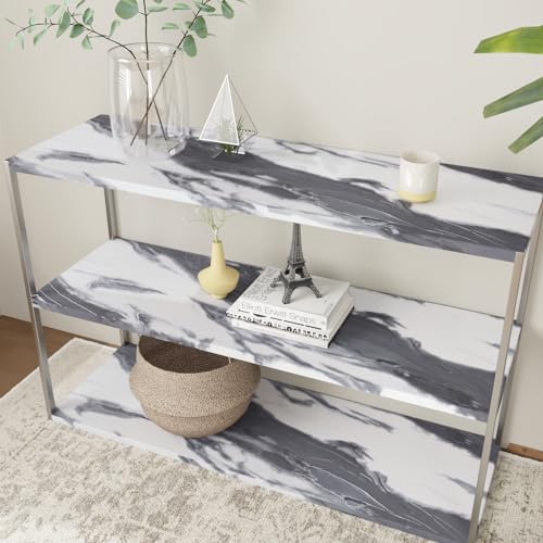 CRE8TIVE Silver Grey White Liquid Marble Contact Paper Peel and Stick Modern Marble Wallpaper Removable Self Adhesive Countertop Contact Paper Waterproof Vinyl Roll for Cabinets Tables Shelves 12"x80"
