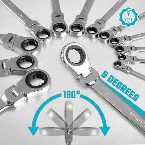 DURATECH 7/16" Flex-Head Ratcheting Combination Wrench, SAE, 72-Tooth, CR-V Steel