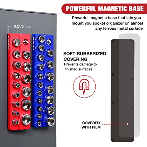 WORKPRO 1/2-inch Magnetic Socket Organizer Set, 2-Piece SAE & Metric Magnetic Socket Holders, Holds 35 Standard Sockets for Tool Box, Tool Carts (Sockets Not Included)