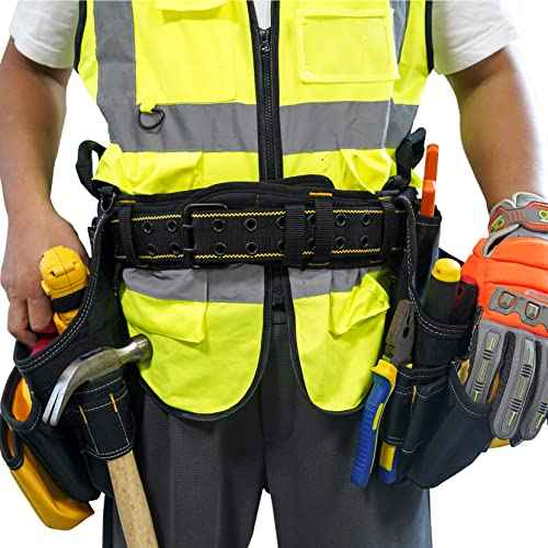 MELOTOUGH Padded Electrician Tool Belt Tradesman Pro Padded Tool Belt With Back Support Heavy Foam Padding Carrying Handle,4 Suspenders D ring hook (XXL)