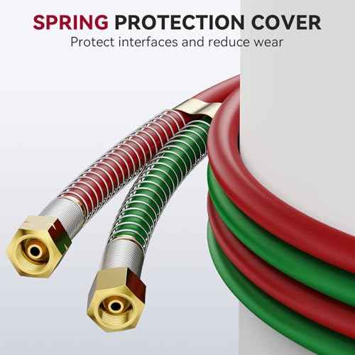 ARCCAPTAIN Oxygen Acetylene Hose, 1/4" x 50 FT with 9/16"-18 B Fittings and Spring Guards, Welding Torch Hose for Oxy Acetylene Flame Welding and Cutting, Grade T