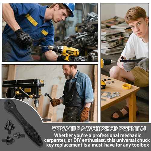 2-in-1 Ratchet Drill Chuck Key Wrench,Drill Chuck Ratchet Wrench w/ 3 Socket Sizes &1 Pair Glove,Universal Chucks Key Replacement Tool for Drills,Compatible with Most Electric Drills and Power Tools