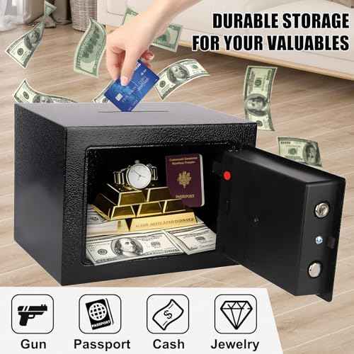 Mini Electronic Safe Box with Digital Keypad & Keys, Small Safe Deposit Boxes with Coin Slot, Safety Boxes for Home Office Dorm, Drop-resistant & Durable, For Cash, Jewelry, Passport
