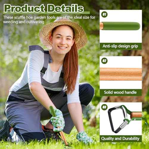 1 Pcs Mini Garden Hula Hoes for Weeding Long Stirrup Hoe Tools Scuffle Hoe Garden Tool for Lawn Yard Weeding Gardening (Wood Handle)