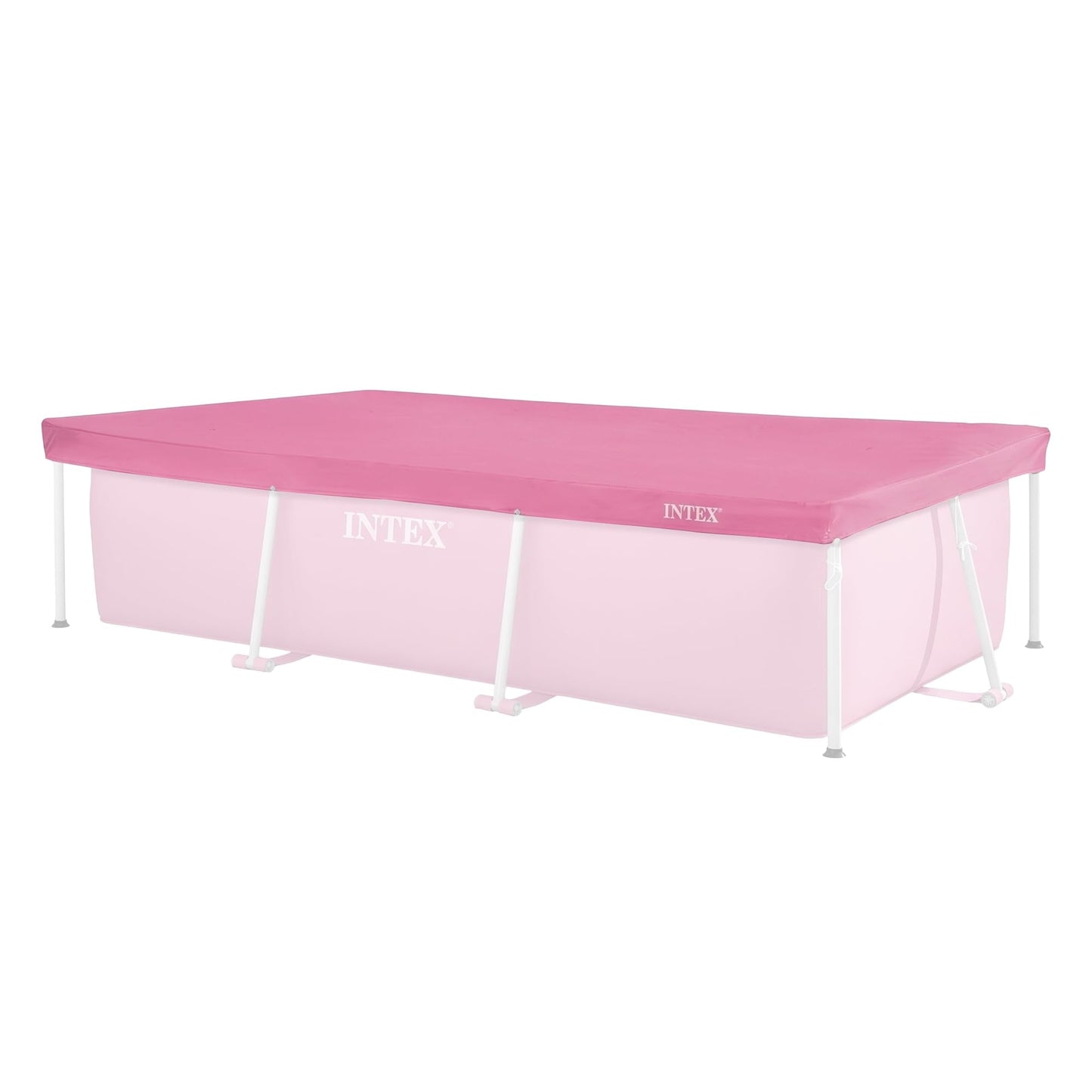 INTEX 28035E Pool Cover: for 8.5ft x 5.3ft Rectangular Metal Frame Pools – Includes Rope Tie – Drain Holes – 12in Overhang – Snug Fit