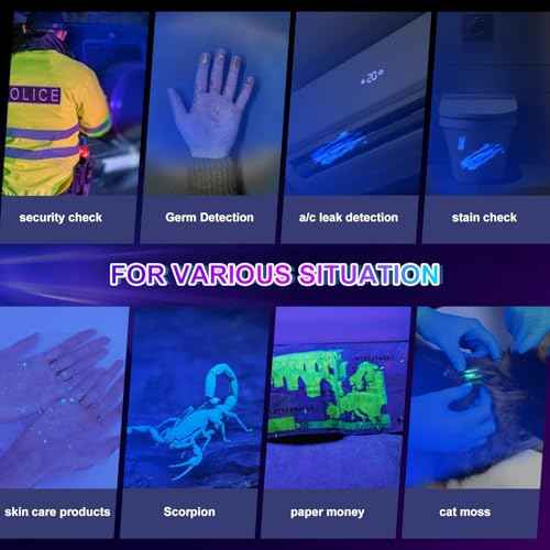 365nm Black Light UV Flashlight, Rechargeable Blacklight Flashlights, Powerful Ultraviolet Lights for Pet Urine Detection, Scorpion, Rock Hunting, AC Leak, & Resin Curing, with LCD Display