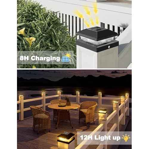 VOLISUN 4x4 Solar Fence - Post Cap Lights 12pack Outdoor Waterproof, Black Deck Post Cap Light with Warm White,for 4x4 Wooden/4x4 Vinyl