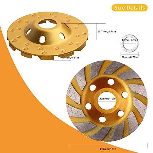 2pcs-4 Inch Concrete Stone Ceramic Turbo Diamond Grinding Cup Wheel,12 Segs Heavy Duty Angle Grinder Wheels for Angle Grinder (Yellow)