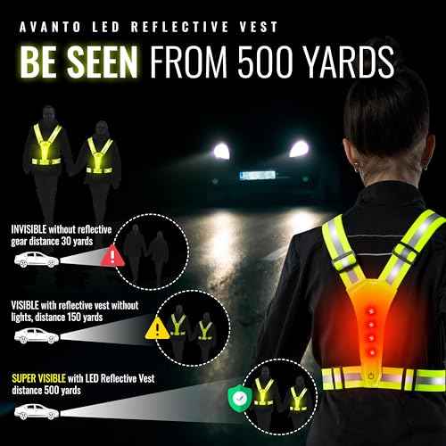 AVANTO LED Reflective Vest, Original, USB-C Rechargeable Running Reflective Gear, Running Lights for Runners, High Visibility Gear, Dog Walking Safety Vests, Orange