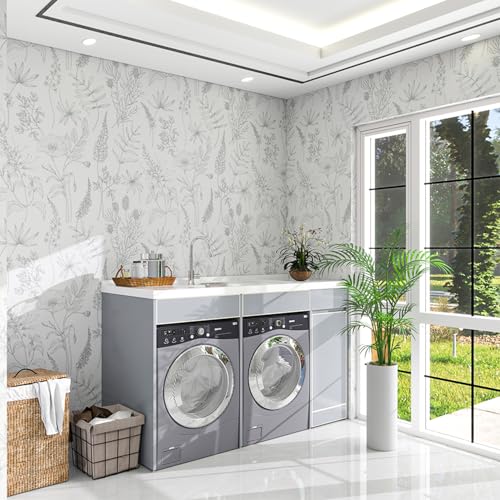 White and Green Wallpaper Peel and Stick Floral Vintage Wall Paper Boho Self Adhesive Green Leaf Contact Paper Removable for Bedroom Bathroom Cabinets Shelf Drawer 17.7''x118'